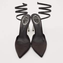 مملوكة مسبقًا René Caovilla Black Satin Crystal Embellished Cleo Pumps Size 40