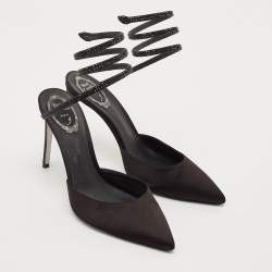 مملوكة مسبقًا René Caovilla Black Satin Crystal Embellished Cleo Pumps Size 40
