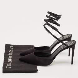 مملوكة مسبقًا René Caovilla Black Satin Crystal Embellished Cleo Pumps Size 40
