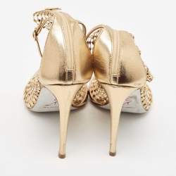 Rene Caovilla Gold Leather and Lace Crystal Embellished Galaxia Sandals Size 38.5