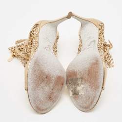 Rene Caovilla Gold Leather and Lace Crystal Embellished Galaxia Sandals Size 38.5