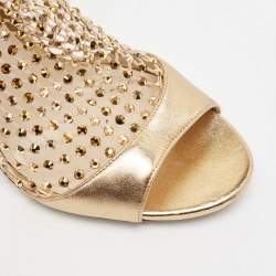 Rene Caovilla Gold Leather and Lace Crystal Embellished Galaxia Sandals Size 38.5