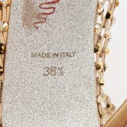 Rene Caovilla Gold Leather and Lace Crystal Embellished Galaxia Sandals Size 38.5