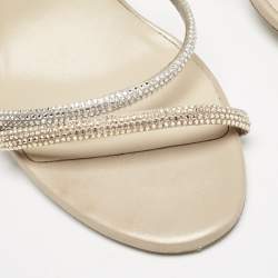 René Caovilla Metallic Leather and Satin Ellabrita Slingback Sandals Size 41