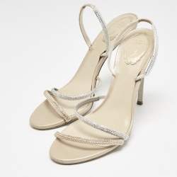 René Caovilla Metallic Leather and Satin Ellabrita Slingback Sandals Size 41