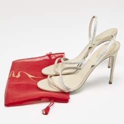 René Caovilla Metallic Leather and Satin Ellabrita Slingback Sandals Size 41