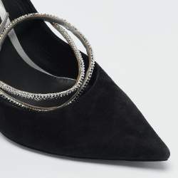 René Caovilla Black Suede Crystal Embellished Ankle Wrap Pumps Size 38.5