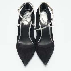 René Caovilla Black Suede Crystal Embellished Ankle Wrap Pumps Size 38.5