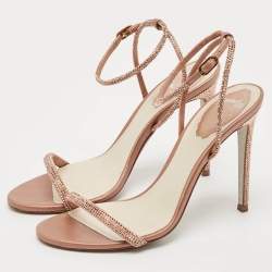مملوكة مسبقًا صندل رينيه كاوفيللا إلابريتا ساتان و جلد ذهبي وردي مقاس 38