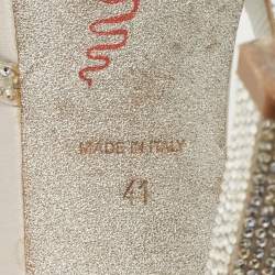 Pre Owned Rene Caovilla White Leather and Satin Crystal Embellished Ankle Wrap Sandals Size 41