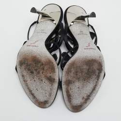 Pre Owned René Caovilla Black Satin Crystals Embellished T-Strap Sandals Size 37