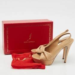 René Caovilla Beige Python Platform Sandals Size 39