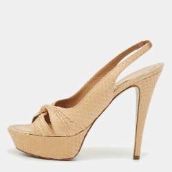 René Caovilla Beige Python Platform Sandals Size 39