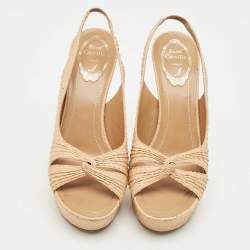 René Caovilla Beige Python Platform Sandals Size 39