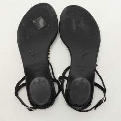 René Caovilla Black Suede Crystal Embellished Thong Sandals Size 37