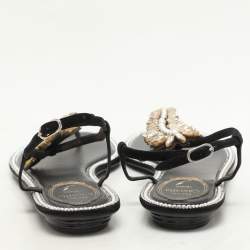 René Caovilla Black Suede Crystal Embellished Thong Sandals Size 37