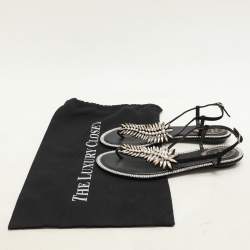 René Caovilla Black Suede Crystal Embellished Thong Sandals Size 37