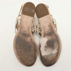 Rene Caovilla Beige/Multicolor Lace and Crystal Embellished Flat Sandals Size 37