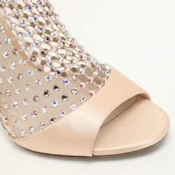 Rene Caovilla Beige Satin and Crystal Embellished Mesh Galaxia Sandals Size 37