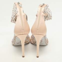 Rene Caovilla Beige Satin and Crystal Embellished Mesh Galaxia Sandals Size 37