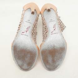 Rene Caovilla Beige Satin and Crystal Embellished Mesh Galaxia Sandals Size 37