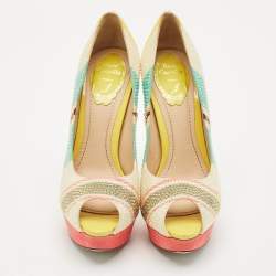 René Caovilla Multicolor Suede Crystal Embellished Platform Peep Toe Pumps Size 37