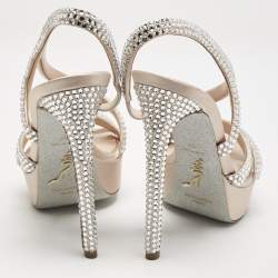 Pre Owned René Caovilla Beige Satin Lisa Crystals Platform Sandals Size 37
