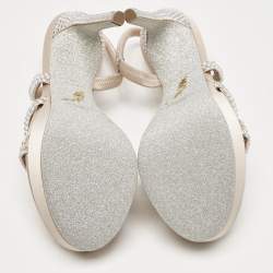 Pre Owned René Caovilla Beige Satin Lisa Crystals Platform Sandals Size 37