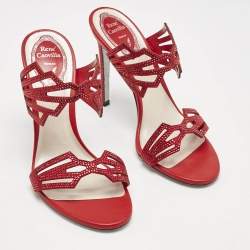 Rene Caovilla Red Suede Nadine Slide Sandals Size 38