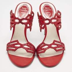 Rene Caovilla Red Suede Nadine Slide Sandals Size 38