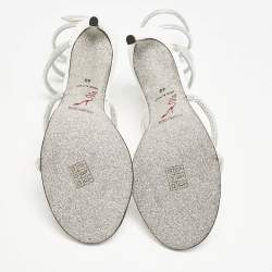 Pre Owned René Caovilla Silver Satin Crystal Embellished Cleo Sandals Size 40