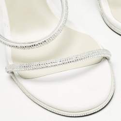 Pre Owned René Caovilla Silver Satin Crystal Embellished Cleo Sandals Size 40