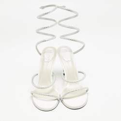 Pre Owned René Caovilla Silver Satin Crystal Embellished Cleo Sandals Size 40