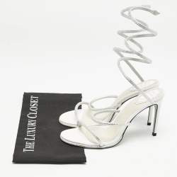 Pre Owned René Caovilla Silver Satin Crystal Embellished Cleo Sandals Size 40