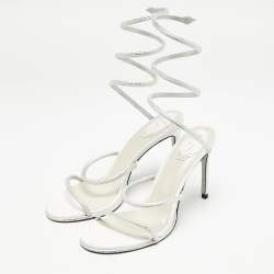 Pre Owned René Caovilla Silver Satin Crystal Embellished Cleo Sandals Size 40