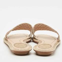 Pre Owned René Caovilla Beige Suede Crystal Embellished Flat Slides Size 37.5