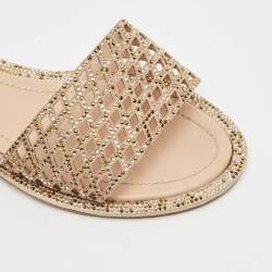 Pre Owned René Caovilla Beige Suede Crystal Embellished Flat Slides Size 37.5