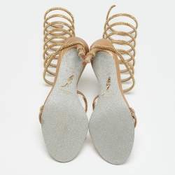 مملوكة مسبقًا René Caovilla Gold Leather Ankle Strap Sandals Size 38