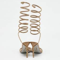 مملوكة مسبقًا René Caovilla Gold Leather Ankle Strap Sandals Size 38