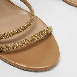 مملوكة مسبقًا René Caovilla Gold Leather Ankle Strap Sandals Size 38