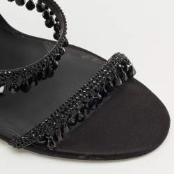René Caovilla Black Satin Chandelier Ankle Strap Sandals Size 40