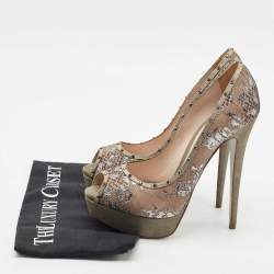 René Caovilla Multicolor Lace and Satin Crystal Embellished Platform Pumps Size 38