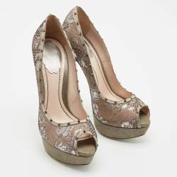René Caovilla Multicolor Lace and Satin Crystal Embellished Platform Pumps Size 38