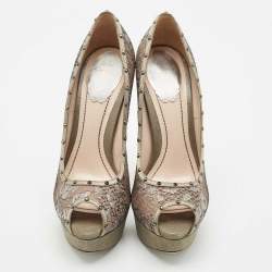 René Caovilla Multicolor Lace and Satin Crystal Embellished Platform Pumps Size 38
