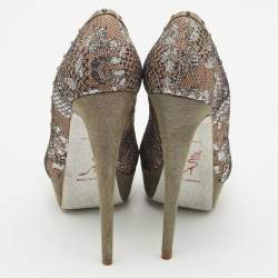 René Caovilla Multicolor Lace and Satin Crystal Embellished Platform Pumps Size 38