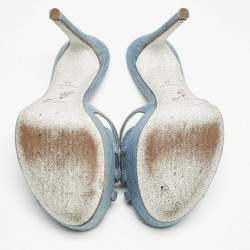 Pre Owned René Caovilla Blue Denim Strappy Platform Slide Sandals Size 37