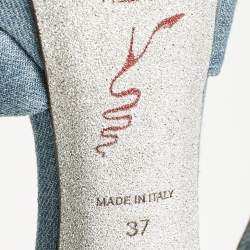 Pre Owned René Caovilla Blue Denim Strappy Platform Slide Sandals Size 37