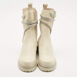 René Caovilla Ivory Leather Cleo Ankle Length Boots Size 39