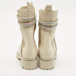 René Caovilla Ivory Leather Cleo Ankle Length Boots Size 39