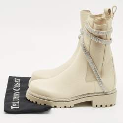 René Caovilla Ivory Leather Cleo Ankle Length Boots Size 39